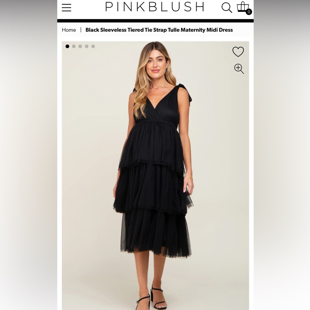PINKBLUSH Black Sleeveless Tiered Tie Strap Tulle Maternity Midi Dress NWOT